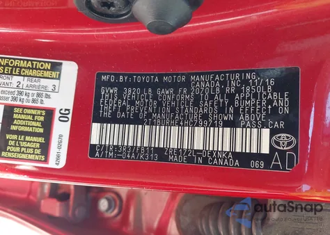 2017 Toyota Corolla Le z USA, uszkodzony, nr VIN 2T1BURHE4HC799719